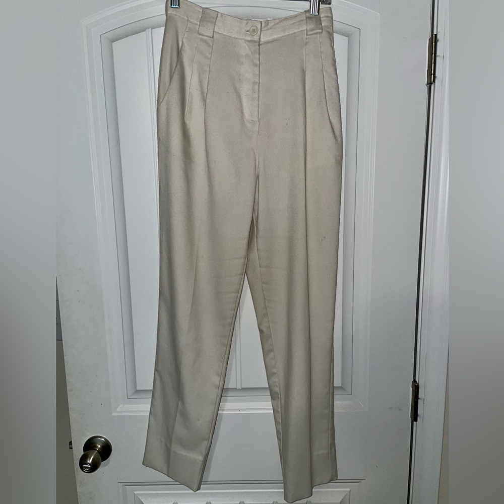 American Apparel Off-White High-Waisted Twill Ankle Pant